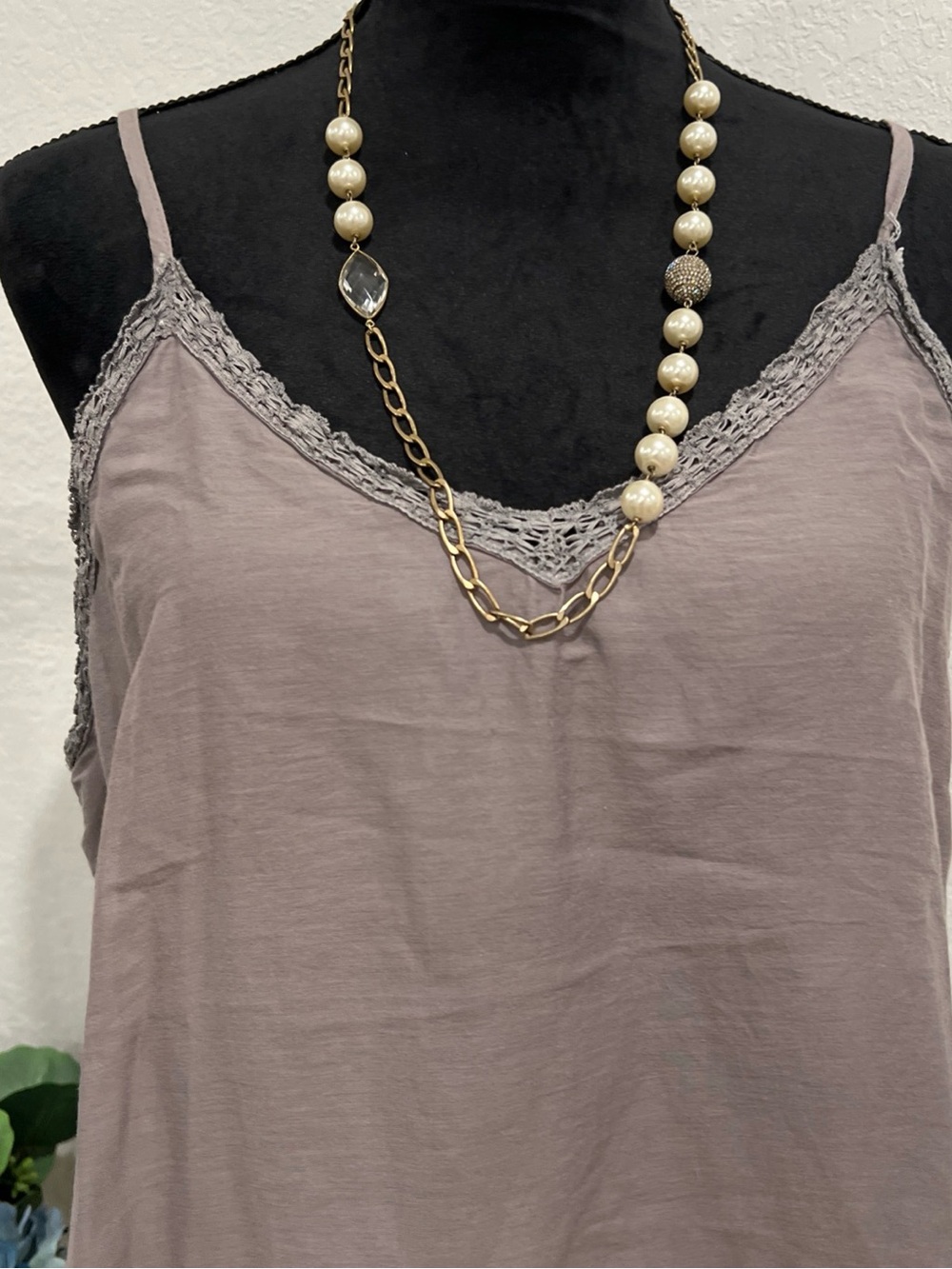 Magnolia Pearl Lace-Edge Camisole in Taupe Gray - Picture 3 of 11